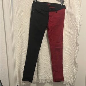 Royal Bones Split Black & Red Skinny Jeans – Punk Emo Goth – Rare